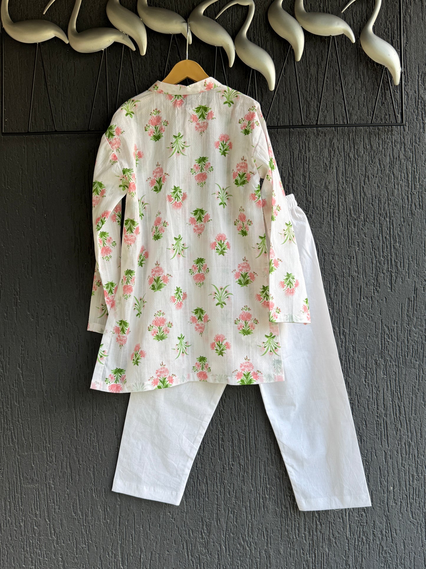 off white floral print kurta set