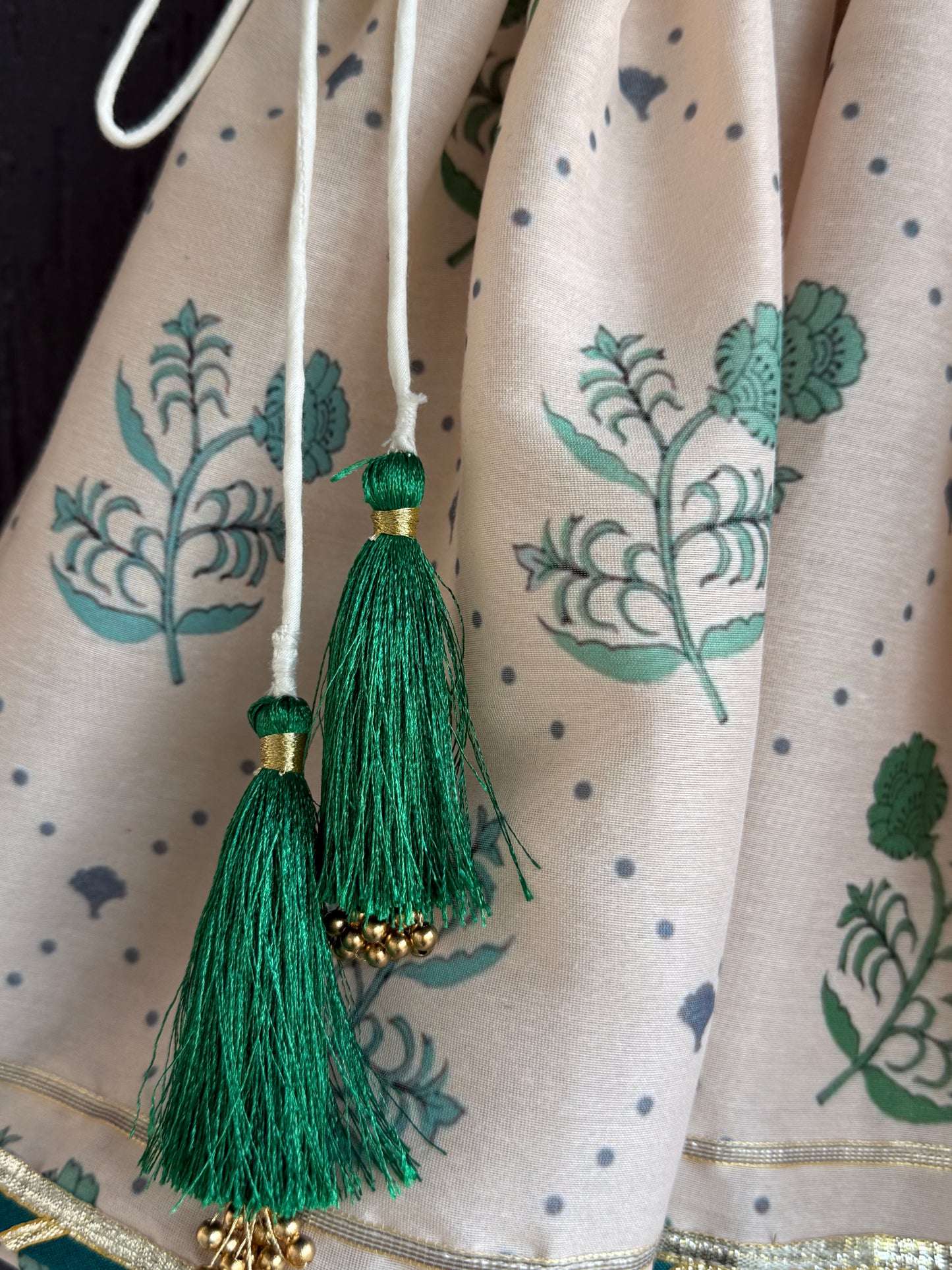 Beige floral printed anchor thread kurta set