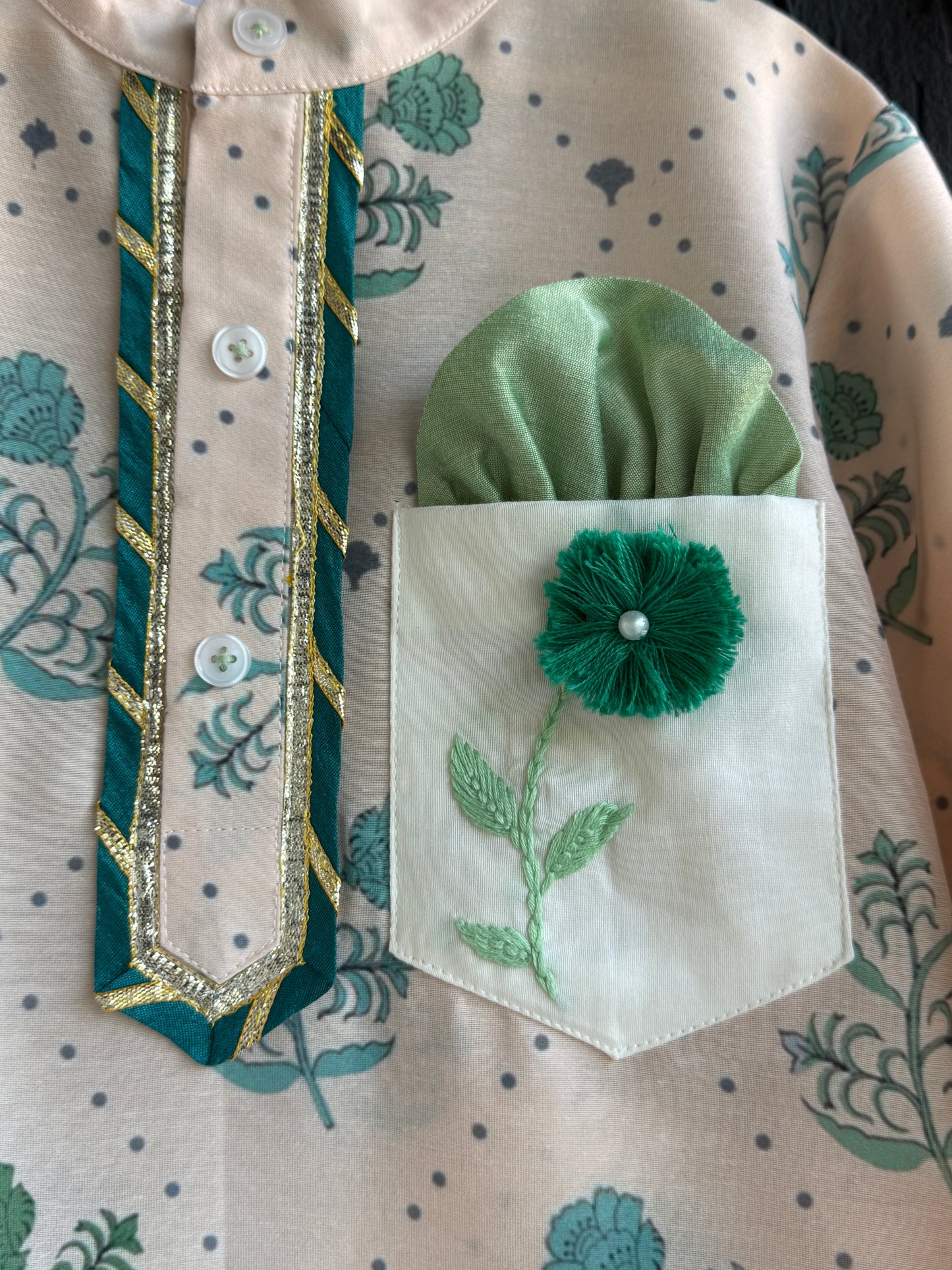 Beige floral print anchor thread kurta set