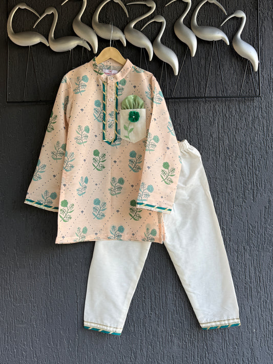Beige floral print anchor thread kurta set