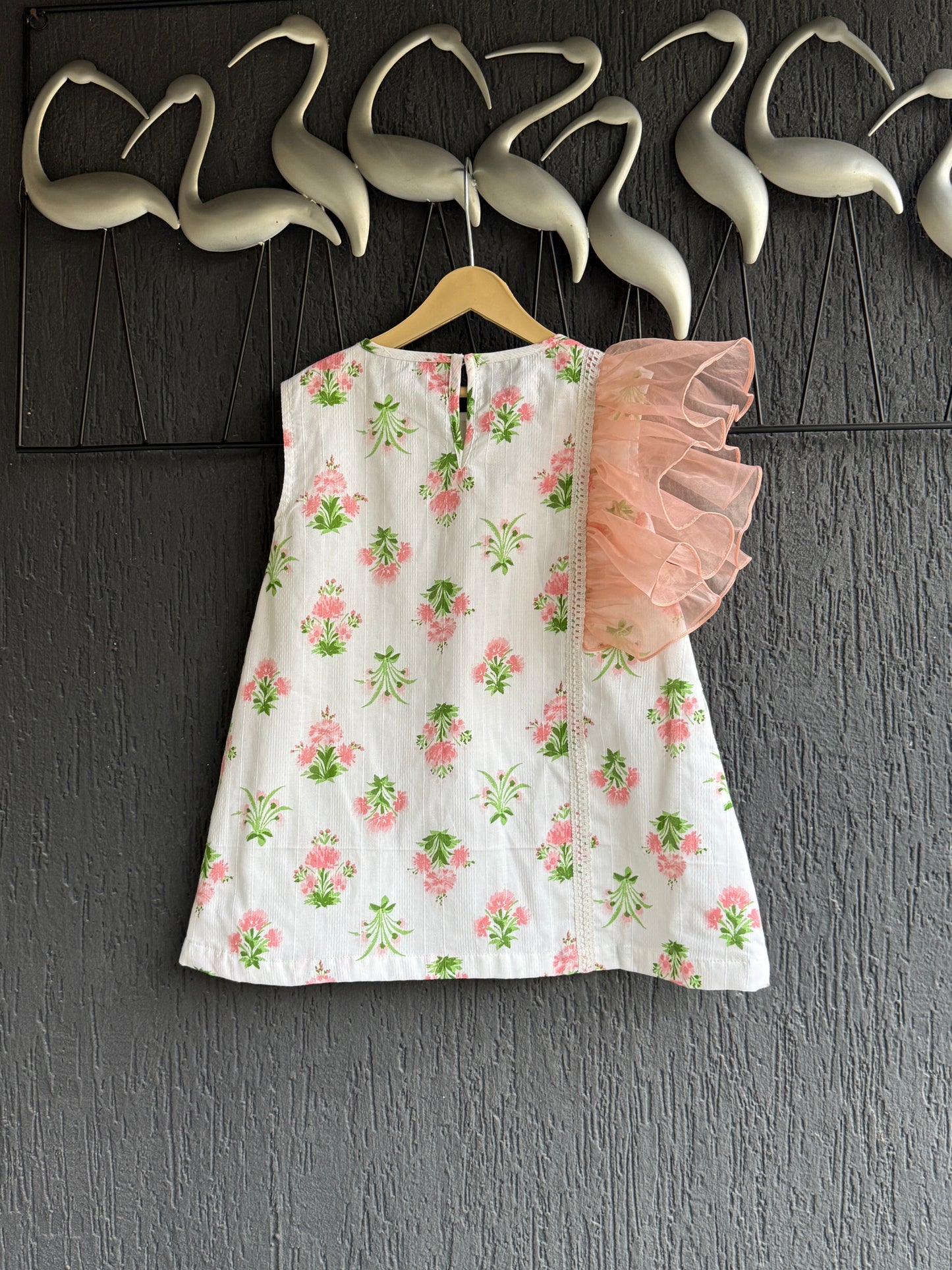 White floral print frill dress