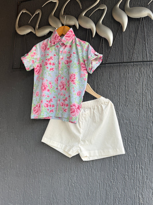 Pink rose summer shirt shorts