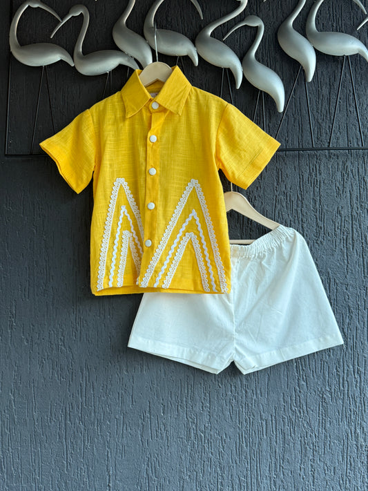 Yellow summer shirt with white shorts