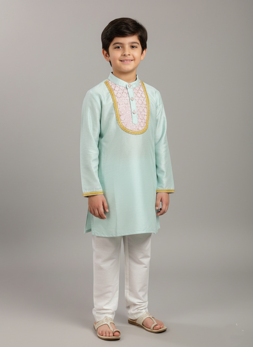 Power Blue Boys Kurta Pajama Set