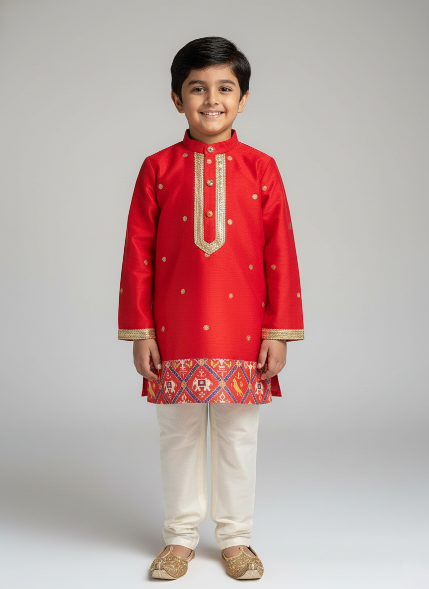 Red Patola Print Kurta Set