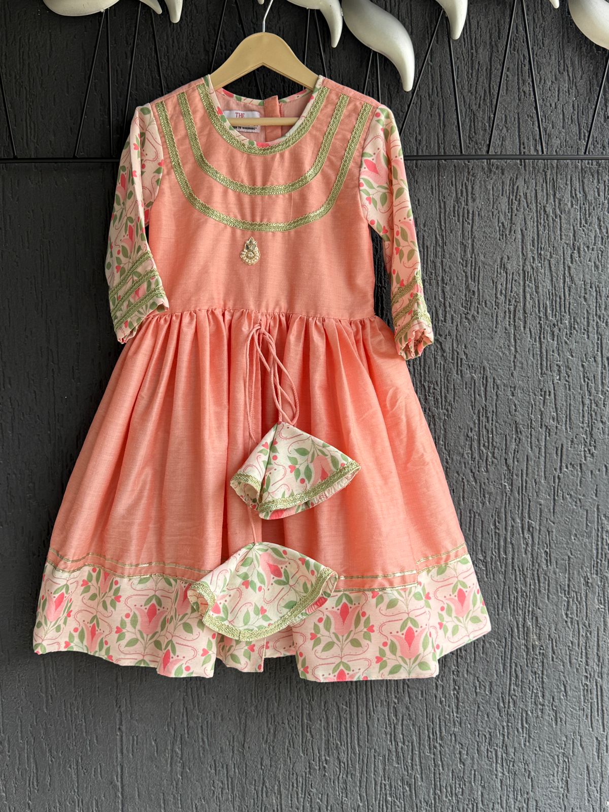 Peach cotton silk frock style kurta