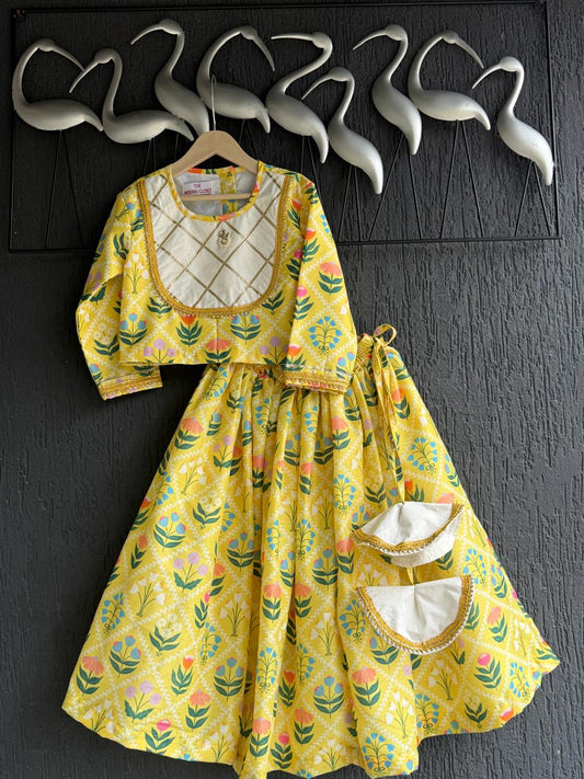 Sunny Yellow Floral Print Lehenga