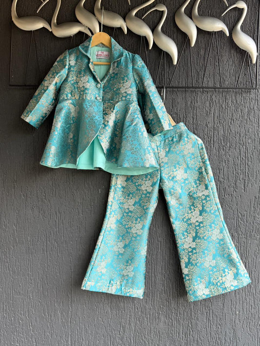 Aqua Blue Brocade Co ord set