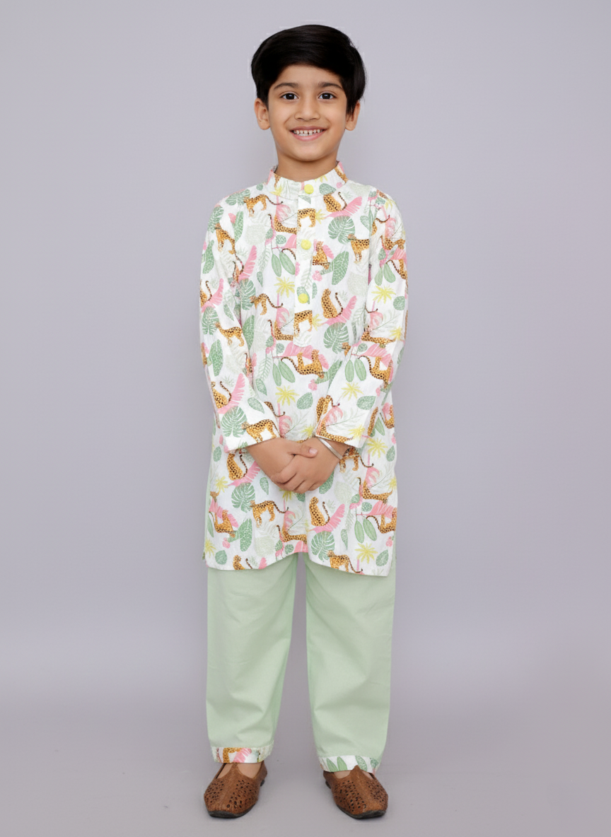 White tiger print kurta set