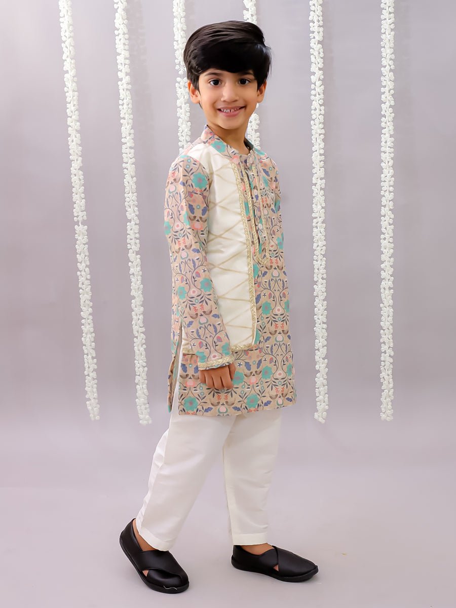 Beige Floral jaal kurta set
