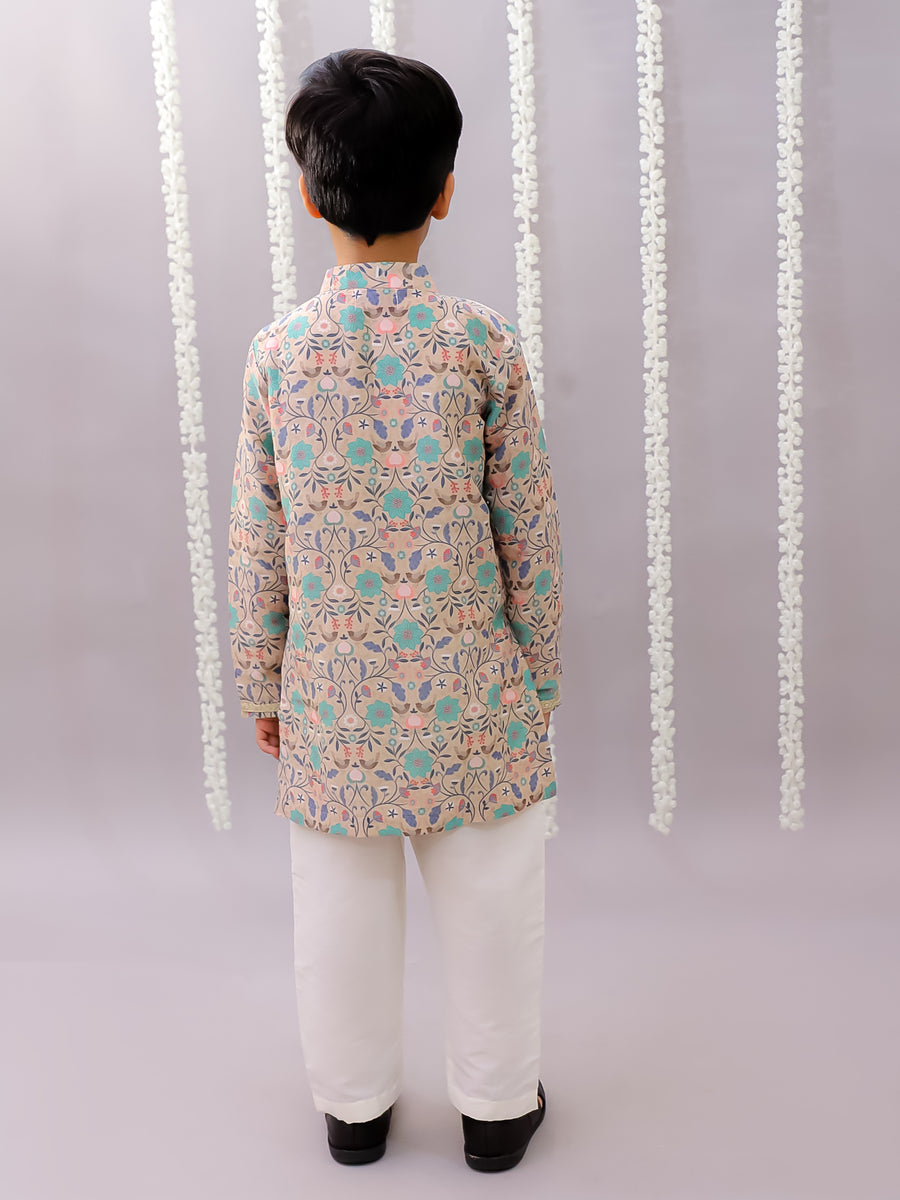 Beige Floral jaal kurta set