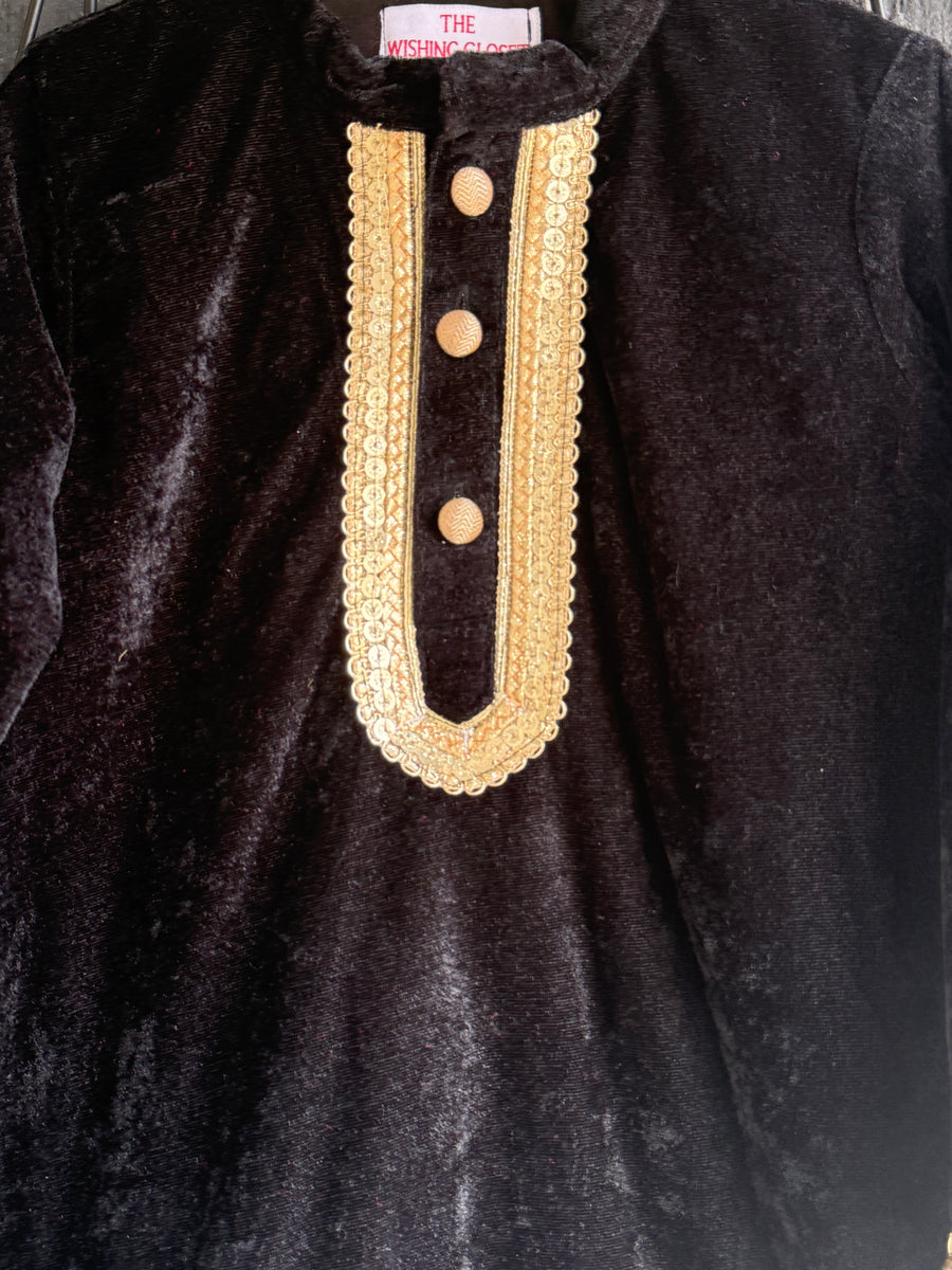 Black Velvet Kurta Set for Boys