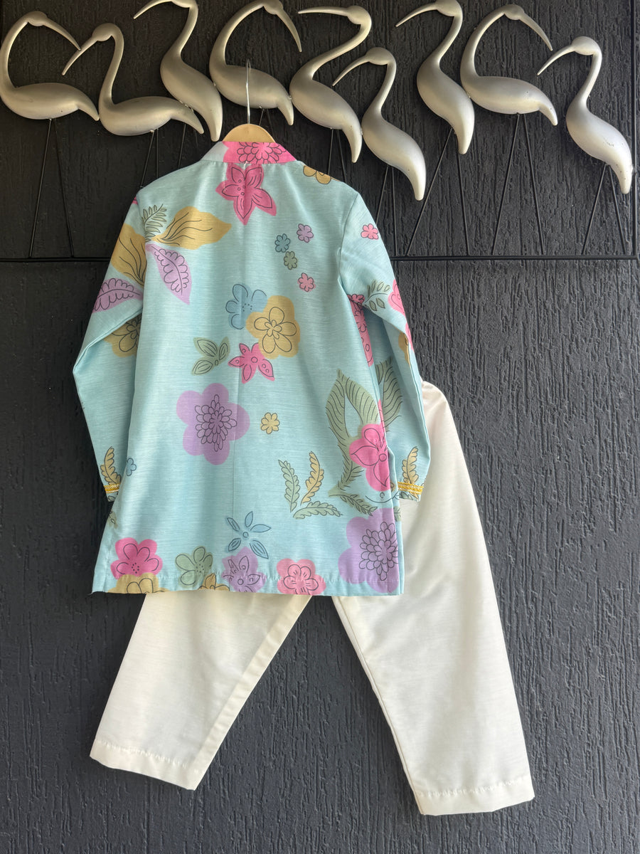 Blue flower print kurta set