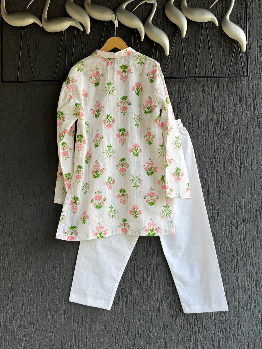 off white floral print kurta set