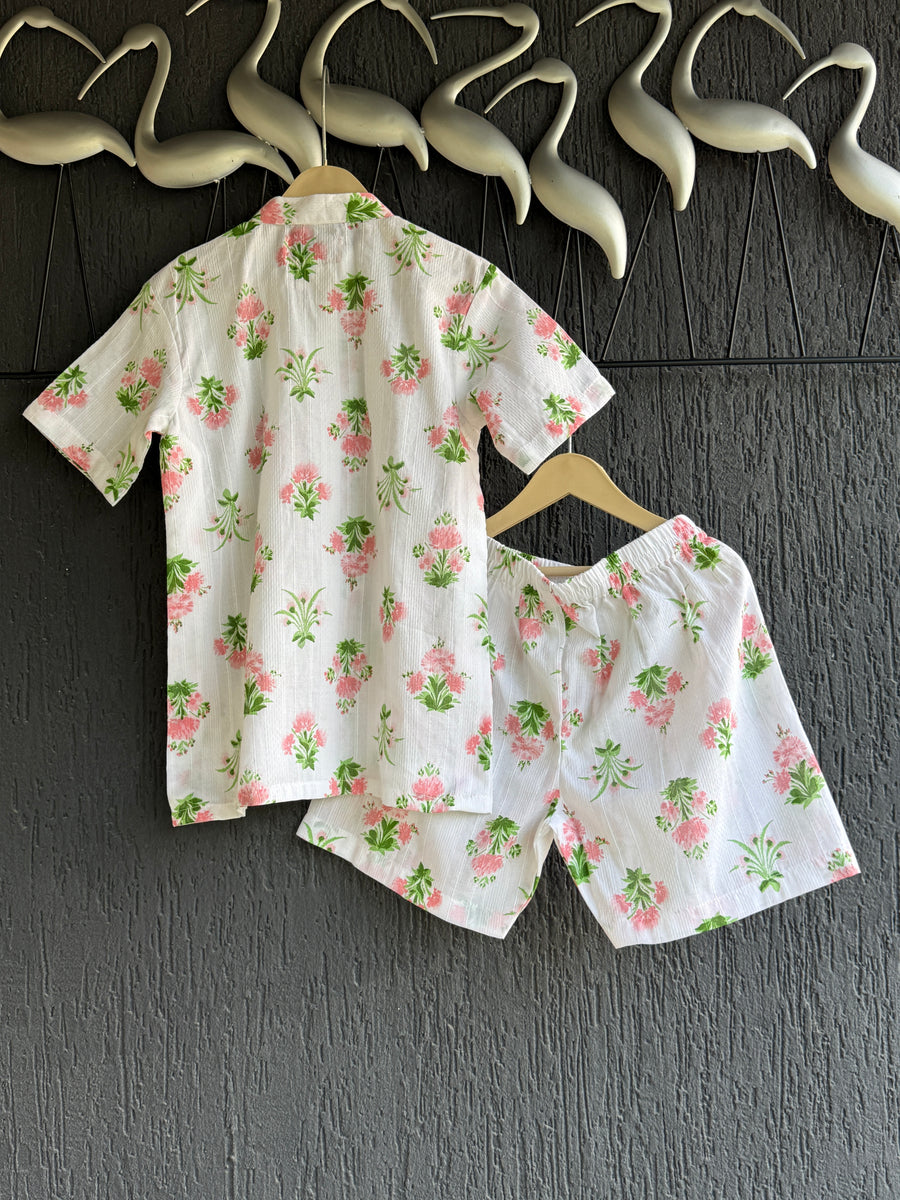 off white floral print summer shirt shorts