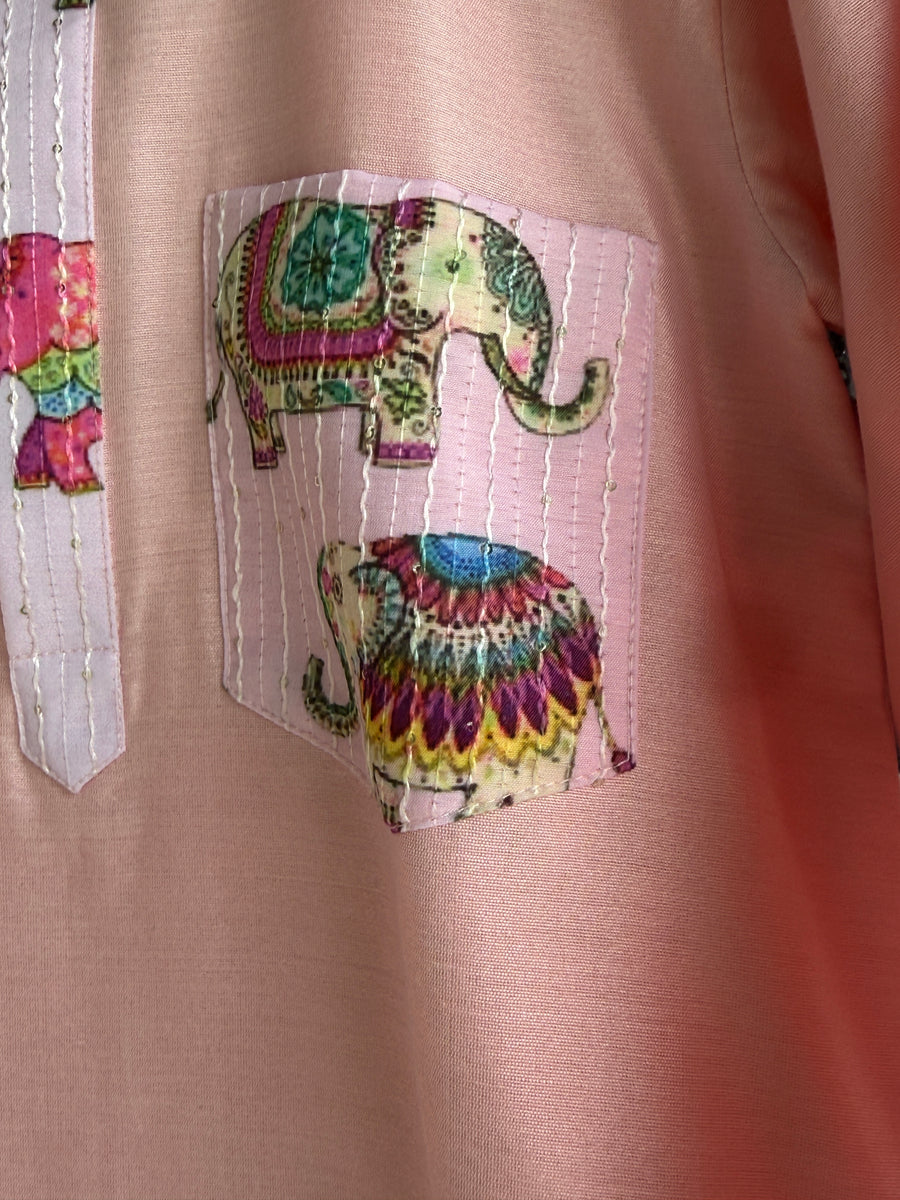 Pink elephant print kurta set