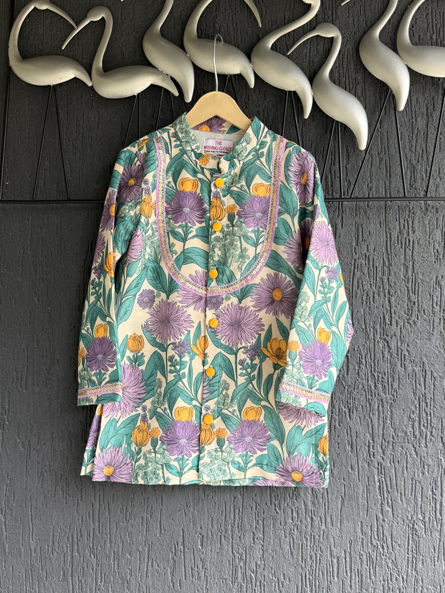 Purple bold flower print kurta set