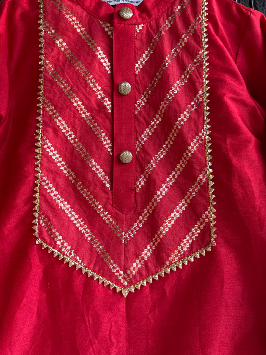 Red Chanderi boys kurta set
