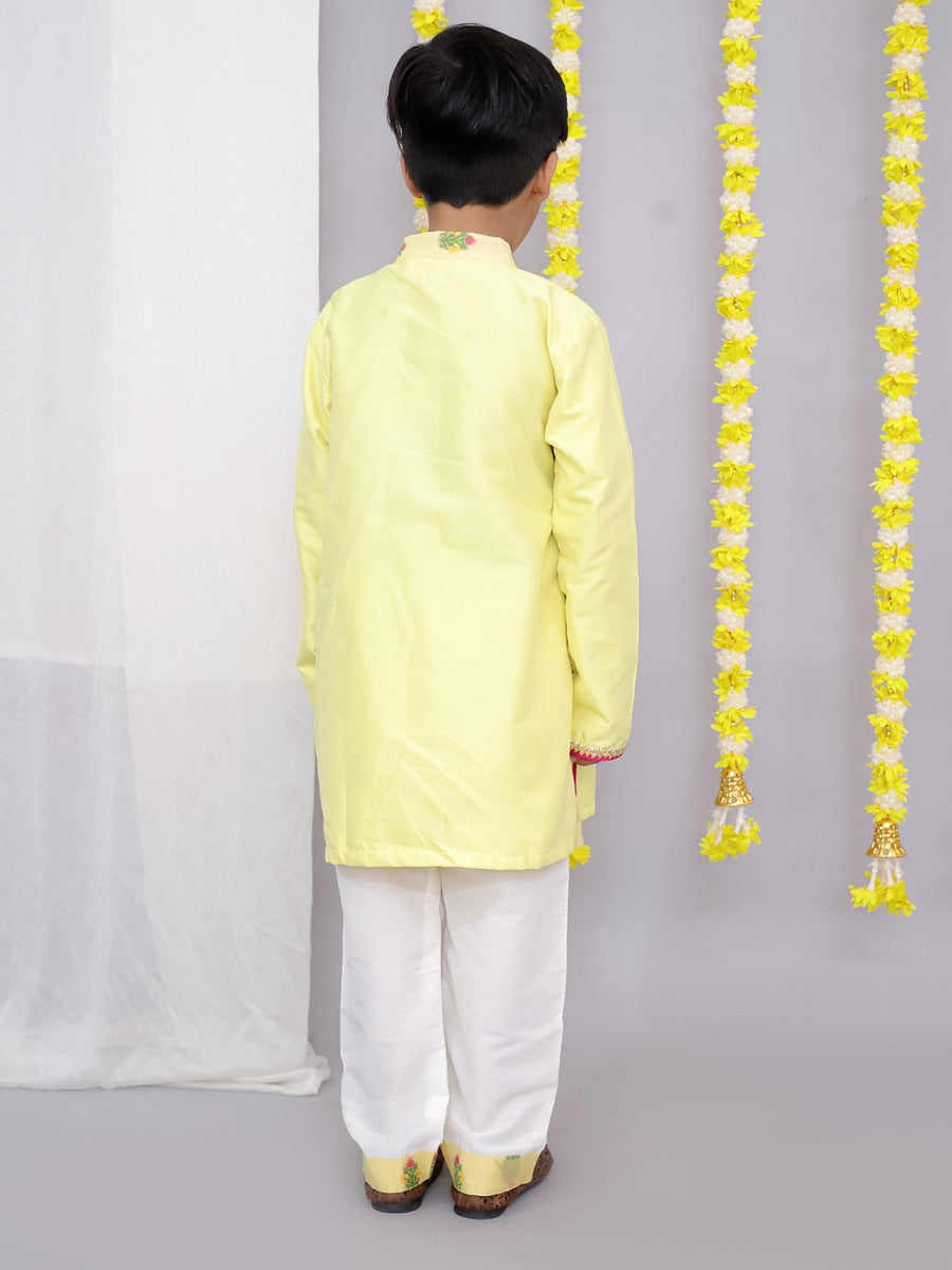 Yellow chanderi angrakha