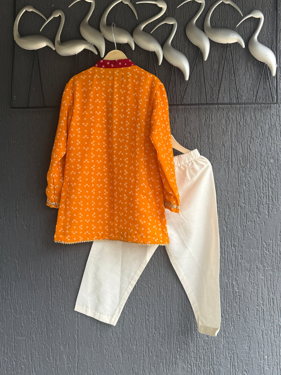 Yellow orange leheriya boys kurta set