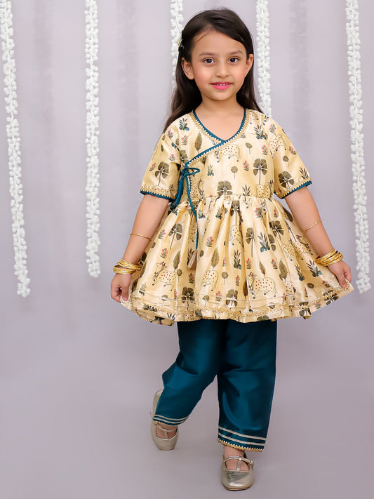 Beige Cow printed angrakha set