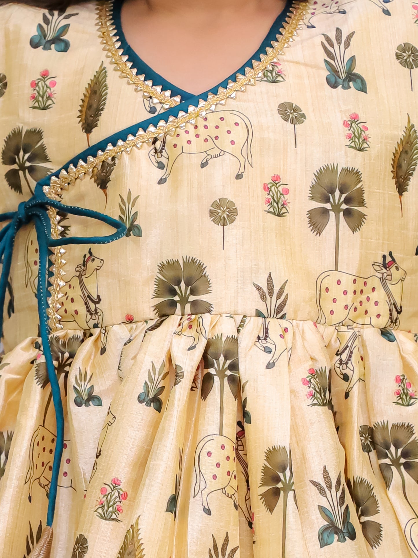 Beige Cow printed angrakha set