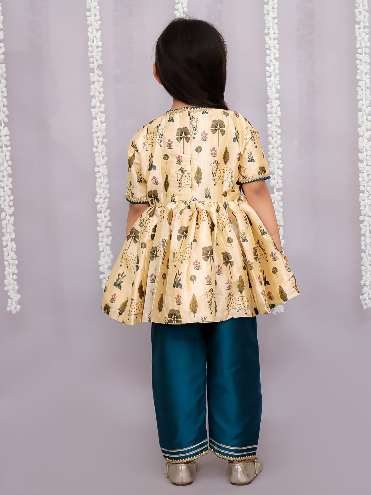 Beige Cow printed angrakha set