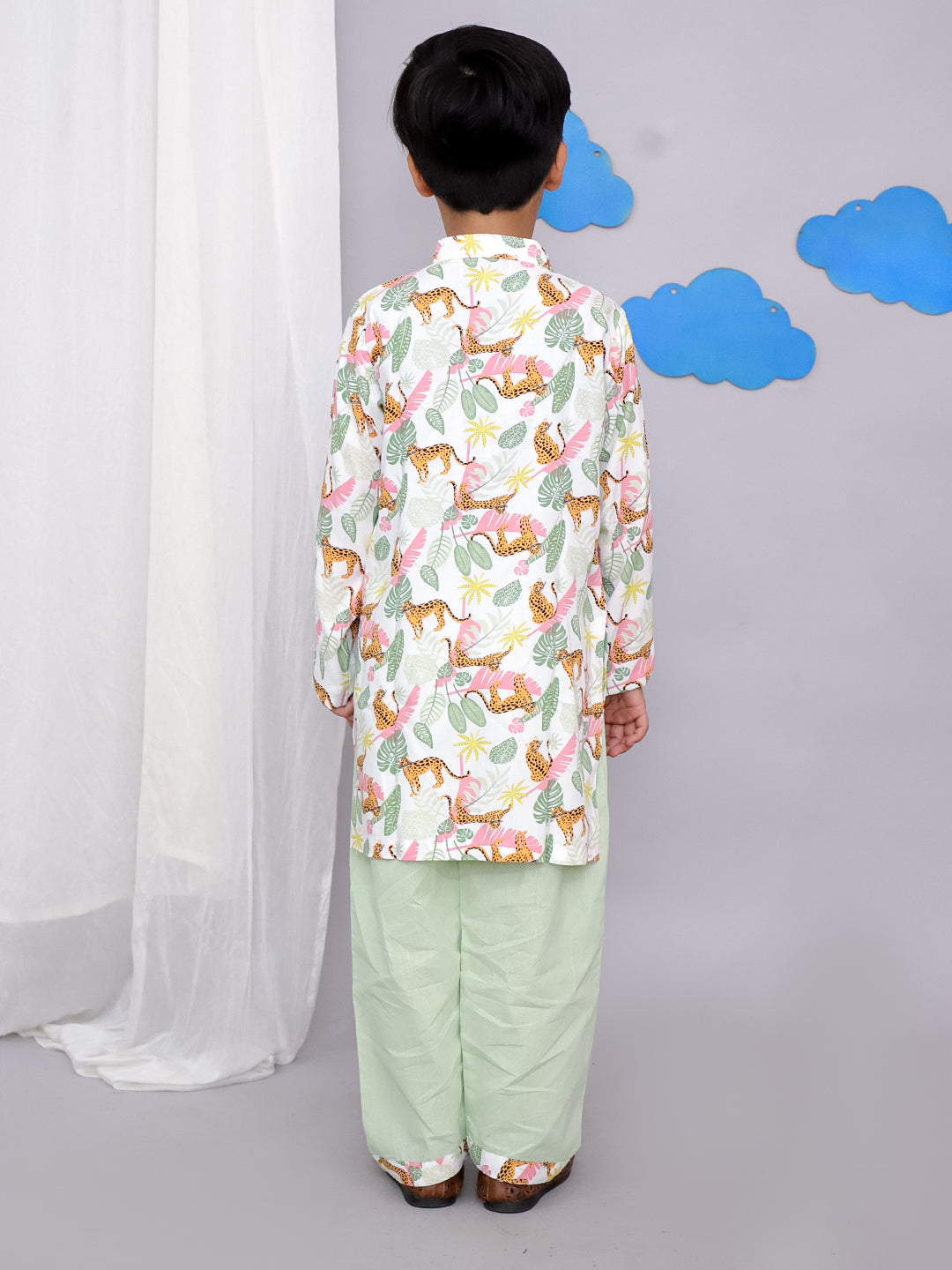 White tiger print kurta set
