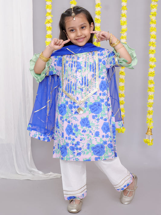 Blue rose print kurta set