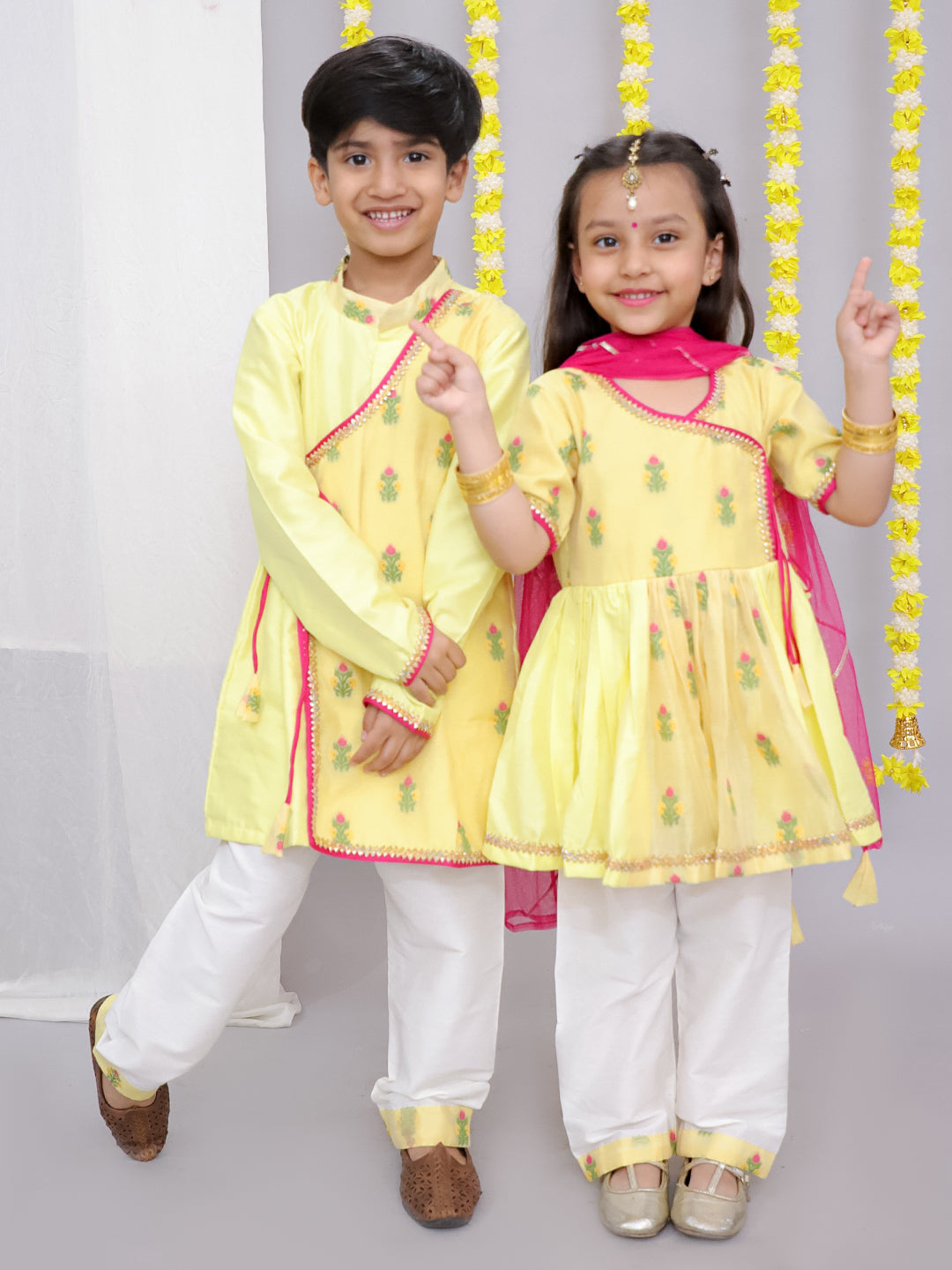 Yellow chanderi angrakha