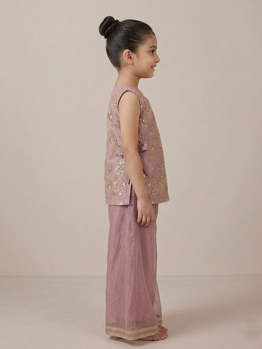 3 Piece Embroidered Top With Flared Palazzo