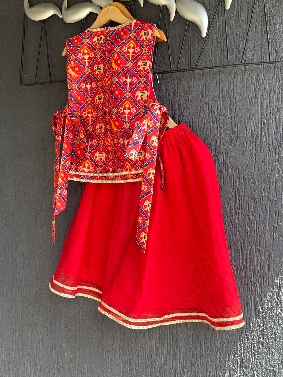 3 Piece red patola top with flared plazzo