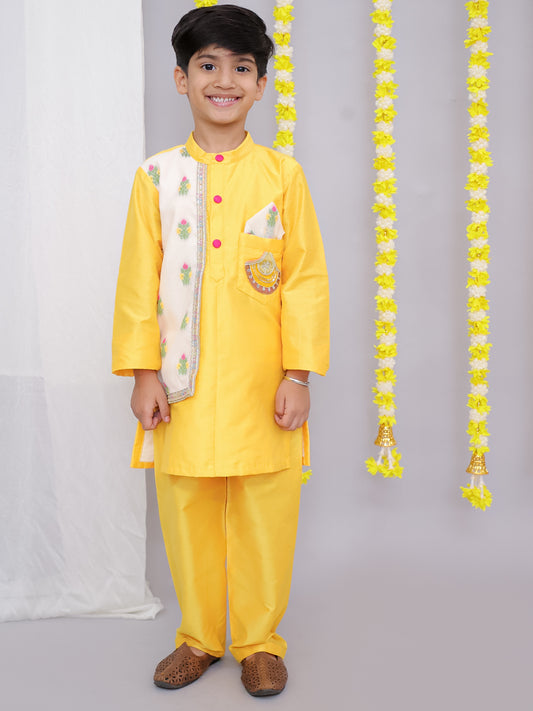 Mustard yellow emboridery kurta