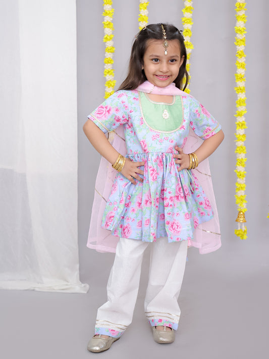 Pink rose print kurta set