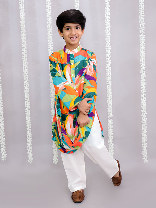 Multi colour parrot print kurta set