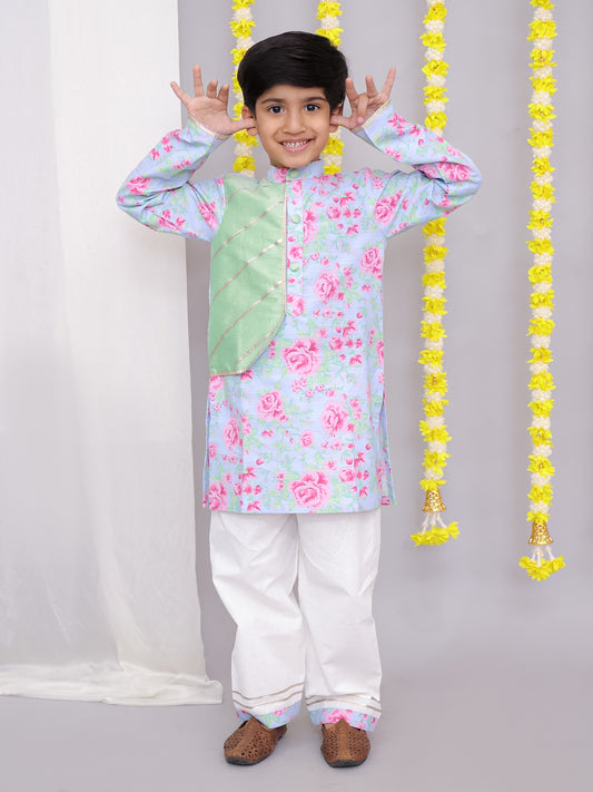 Pink rose print kurta set