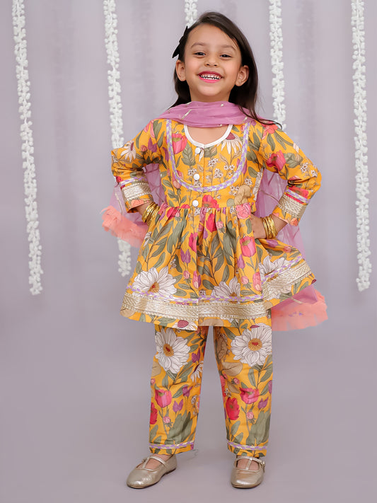 Orange flower print angrakha set