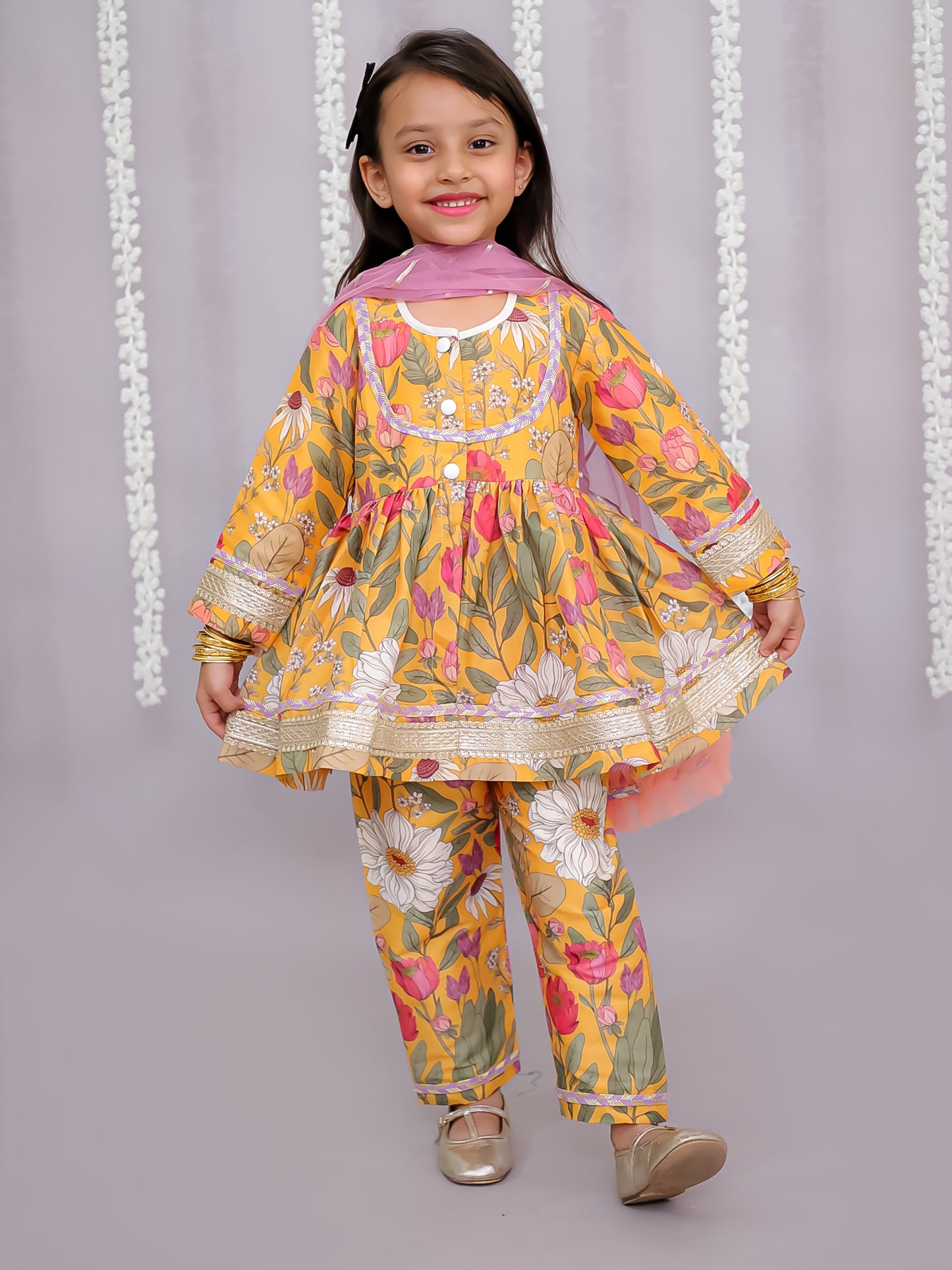 Orange flower print angrakha set