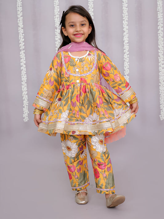 Orange flower print angrakha set