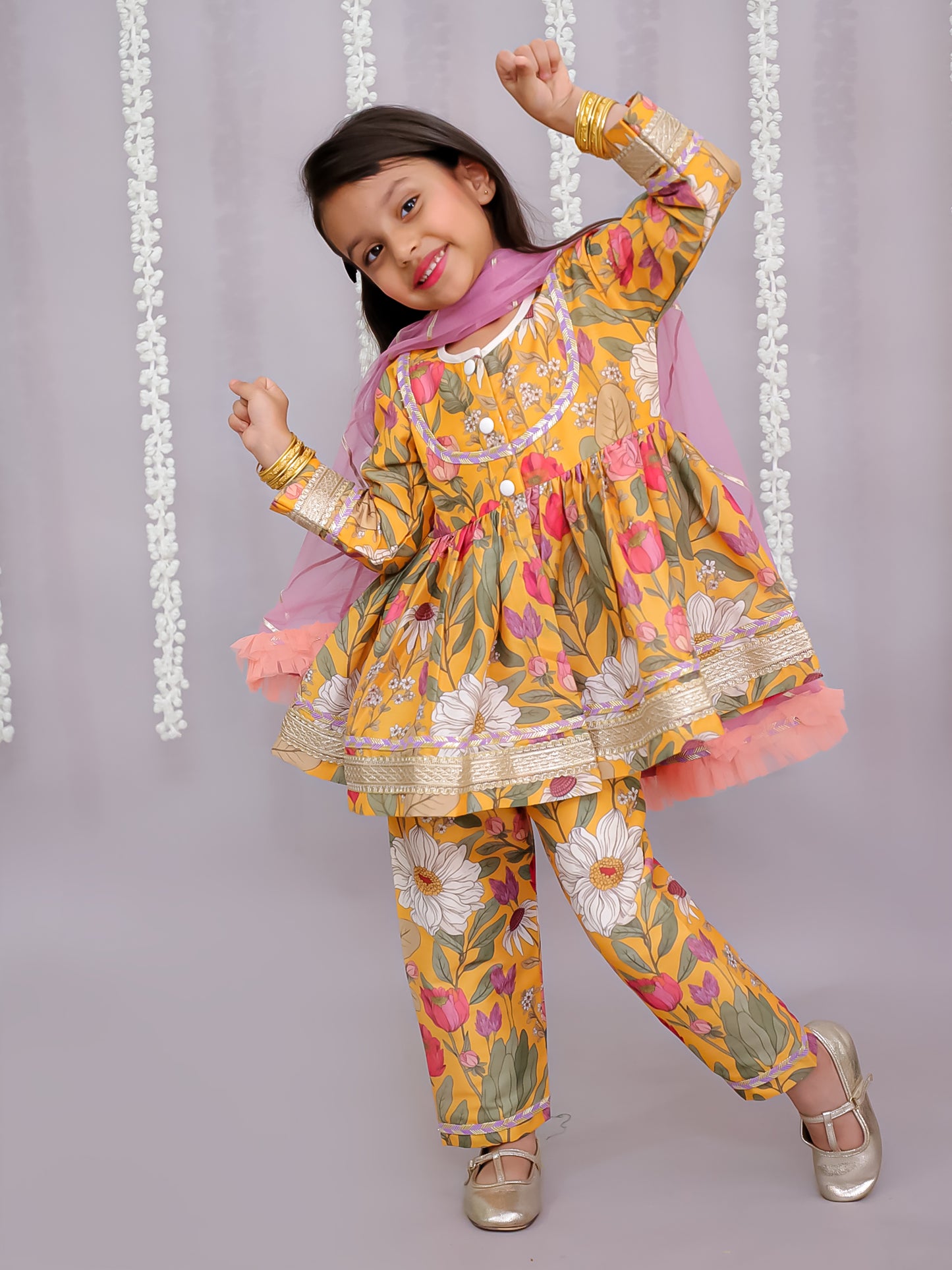Orange flower print angrakha set
