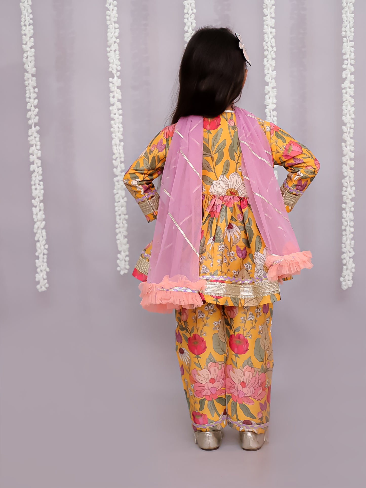 Orange flower print angrakha set