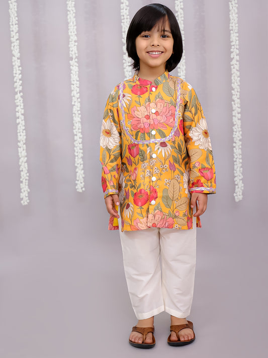 Yellow bold  flower print kurta set