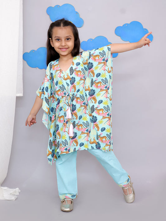 Blue tiger print kaftan kurta set