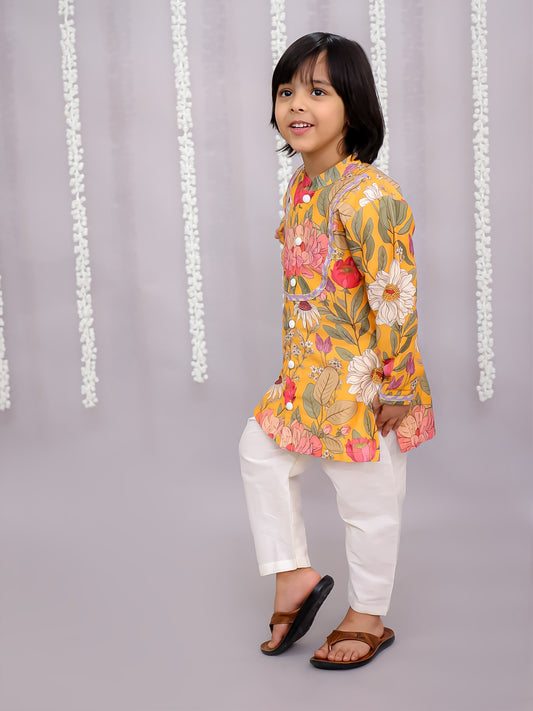 Yellow bold  flower print kurta set