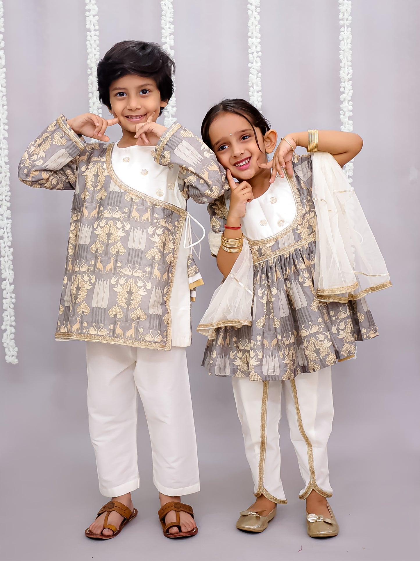 Grey print angrakha dhoti set