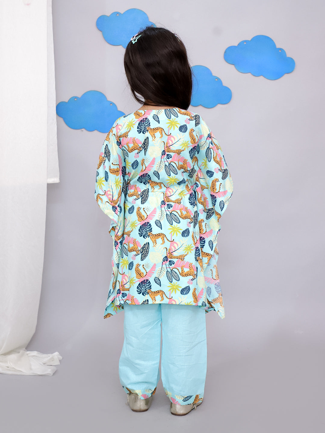 Blue tiger print kaftan kurta set