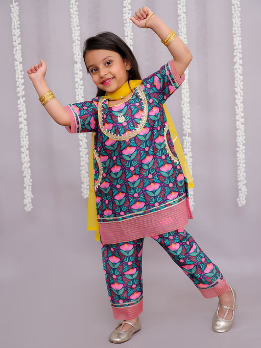 Midnight blue floral print kurta set