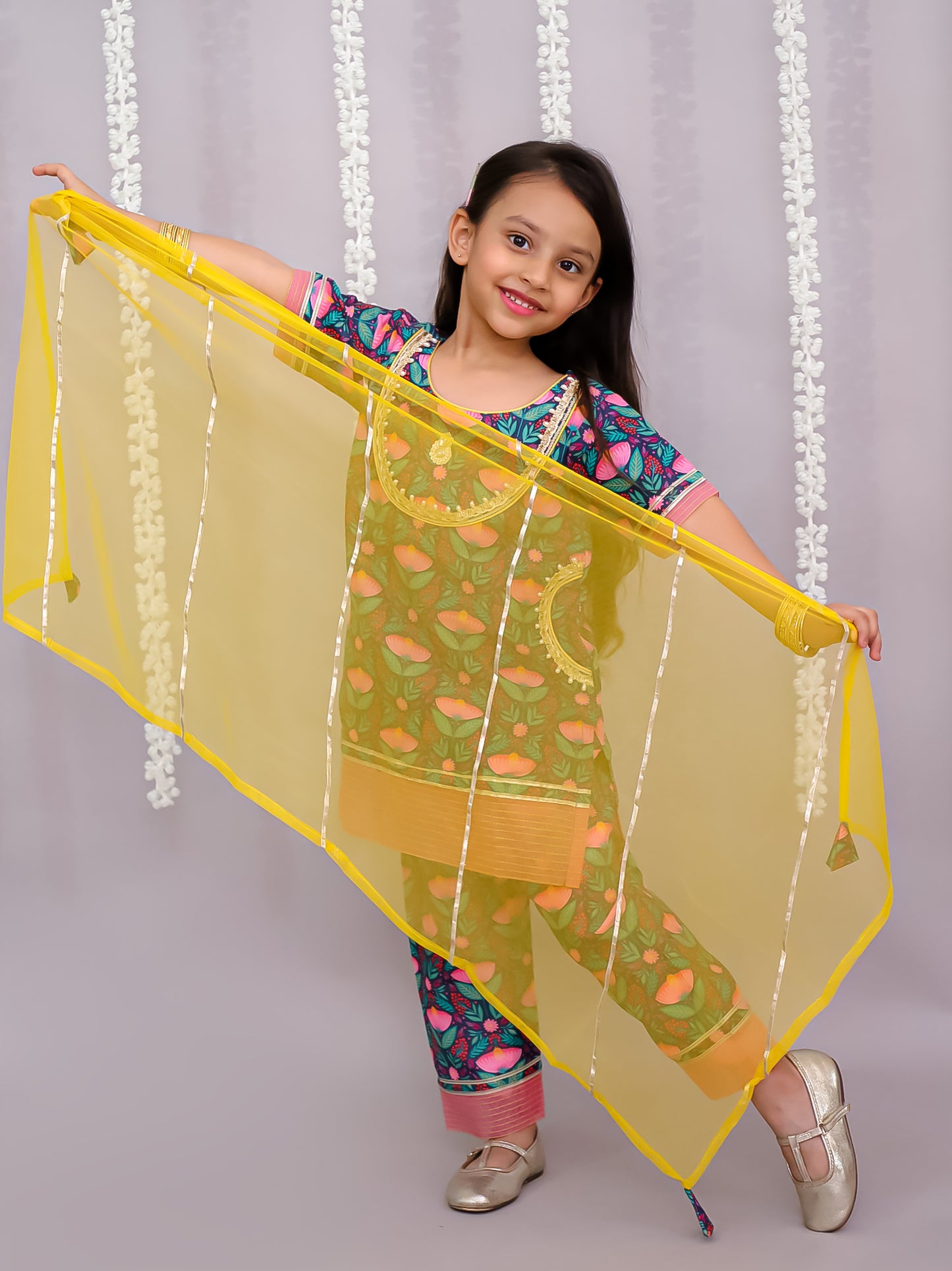 Midnight blue floral print kurta set