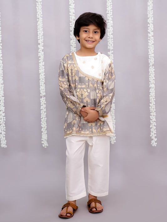 Grey print angrakha dhoti set