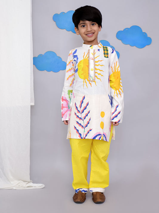 Yellow sun print kurta set